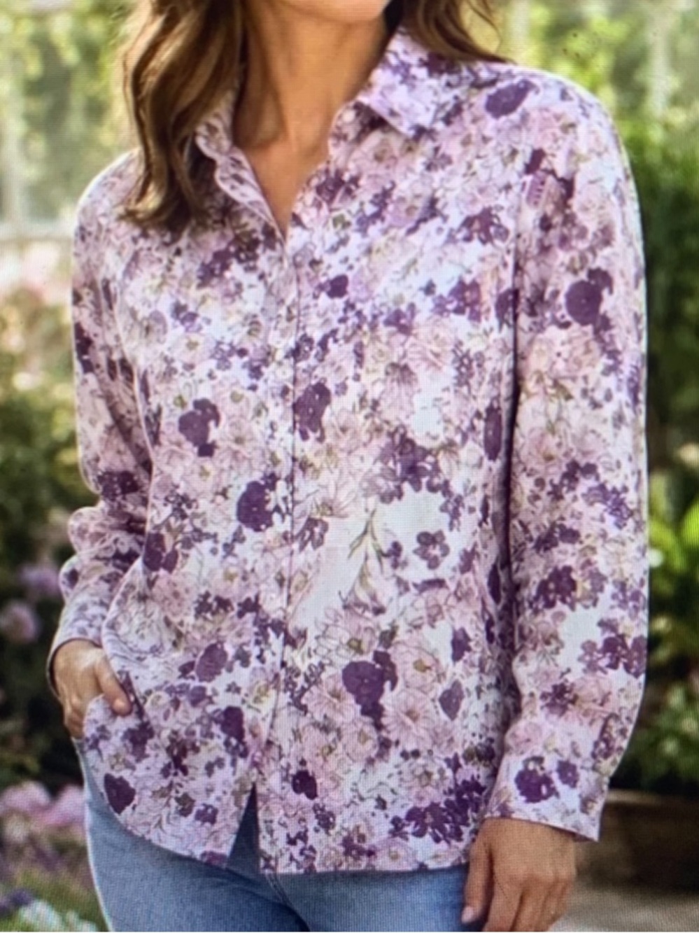 Duluth Trading Button Up Shirt Floral Purple Print XXL